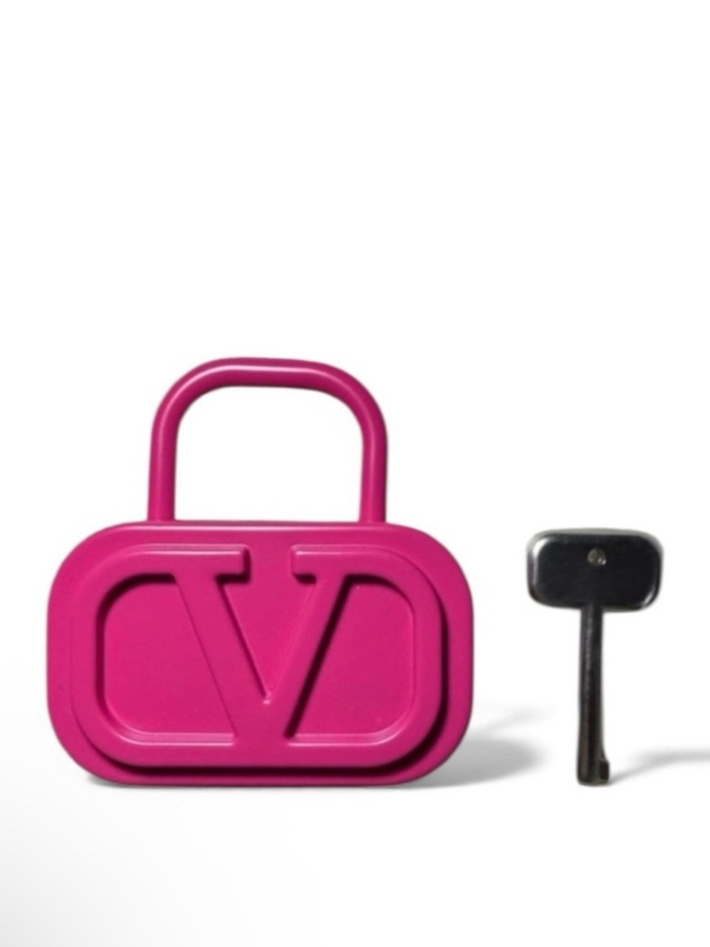 Valentino Pink V Logo Functional Padlock & Key Bag Charm. NIP